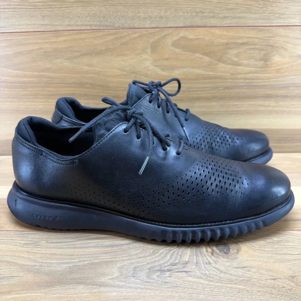Cole Haan Zero Grand Perforated Laser Cut Oxford 12 W Black Leather Business